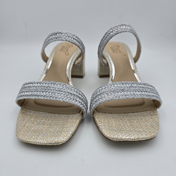 NWOT Jewel Badgley Mischka Heat Textured Block Heel Mule Slide Sandals, Silver 6 - Picture 5 of 16